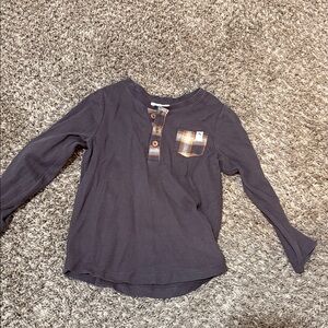 Timberland Kids Long Sleeve Henley Shirt - Charcoal with Plaid Accent